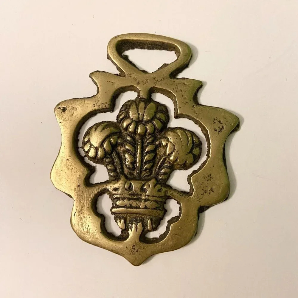 Vintage Brass Horse Medallion Ornament Heraldic Badge Prince of Wales